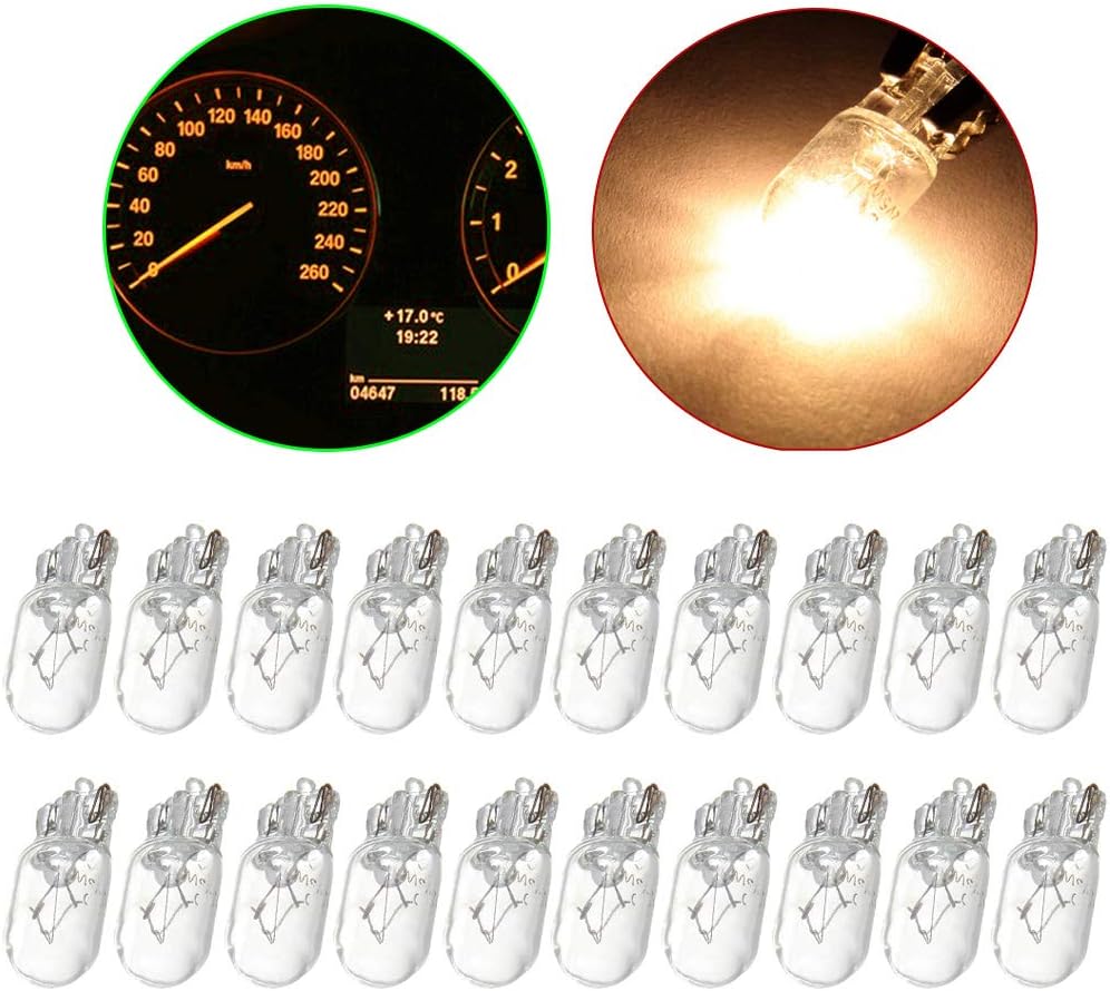 cciyu 20 Pack 194 168 T10 Warm White 12V 5W Instrument Gauge Cluster Dash Light Side Marker Clearance Light Halogen Bulb