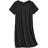 Ekouaer Nightgowns for Women Cotton Sleep Shirts Short Sleeve Nightshirt Crew Neck Night Gown Comfy Sleepwear Nightdress