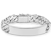 Dankadi Men 925 Sterling Silver Solid Miami Cuban Link Chain Bracelet 12MM Rectangular Card Bangles 7 "7.5" 8 "8.5" 9 "9.5" 10" Thick Big Curb Cuban Chain Jewelry Gift (Smooth, 8 inch)