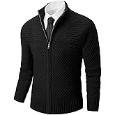 Runcati Mens Zip Up Cardigan Sweater Casual Stand Collar Textured Knit Ribbed Chunky Sweaters