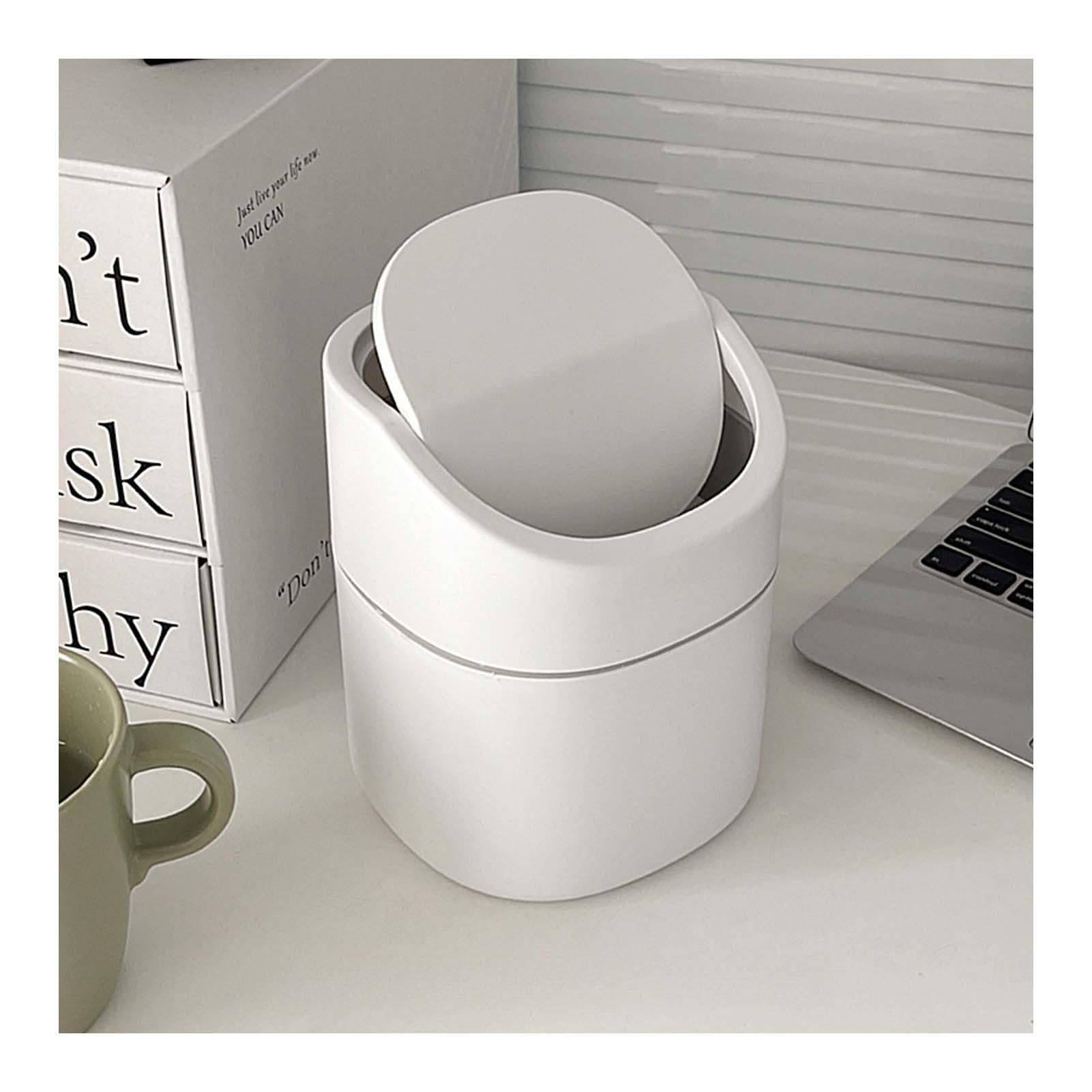 LTHERMELK Mini Desk Bin, White Plastic Desktop Trash Bin with Lid, Small Office Table Bin for Bathroom, Office, Kitchen, Bedroom,Toilet - 5.1 x 4.1 x 6.3 inches