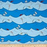 Dr. Seuss One Fish Two Fish Wave Stripe Blue Fabric By The Yard
