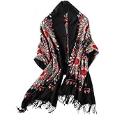 Urban CoCo Women's Embroidered Oversize Tassel Shawl Scarf Wraps for Women