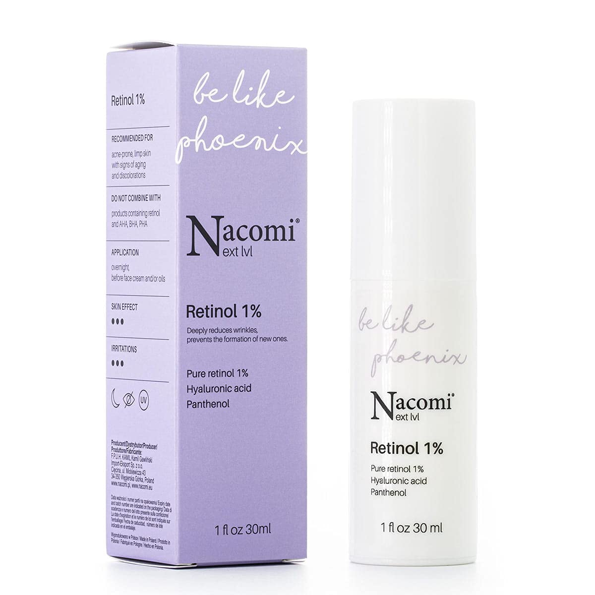 NACOMI Retinol Serum 1% Facial Serum Reduces Wrinkles, Improves Skin Tension and Elasticity and Relieves Discolouration 30 ml