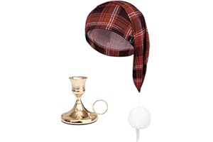 TiaoBug Christmas Sleeping Cap for Women Men Plaid Night Cap Sleep Hats with Candle Holder