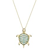 Amazon Essentials womens Yellow 18K Gold Plated Sterling Silver Genuine Green Jade Turtle Pendant Necklace, 18