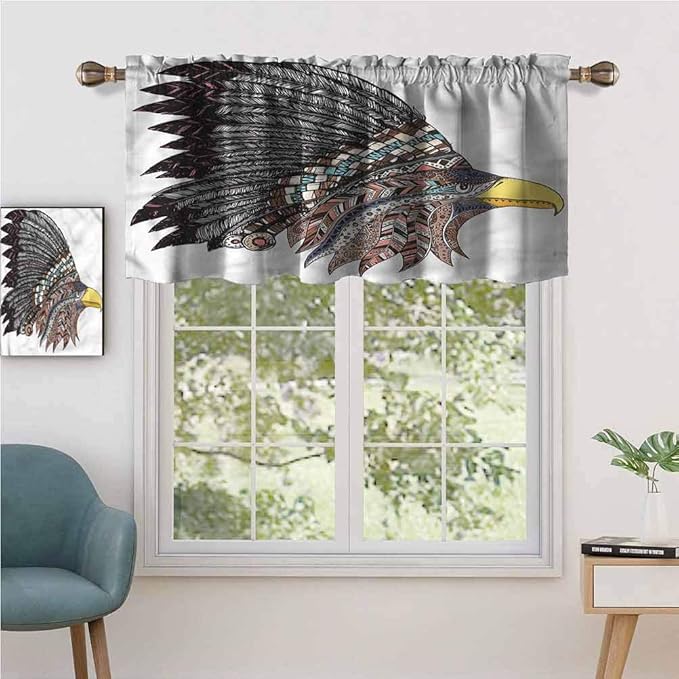 Cortinas pequeñas para ventana de cocina, cenefas tribales con plumas