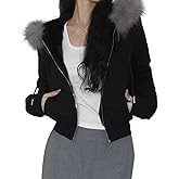 CORIRESHA Women Faux Fur Trim Hoodie Zip Up Long Sleeve Y2k Aesthetics Cropped Sweatshirt