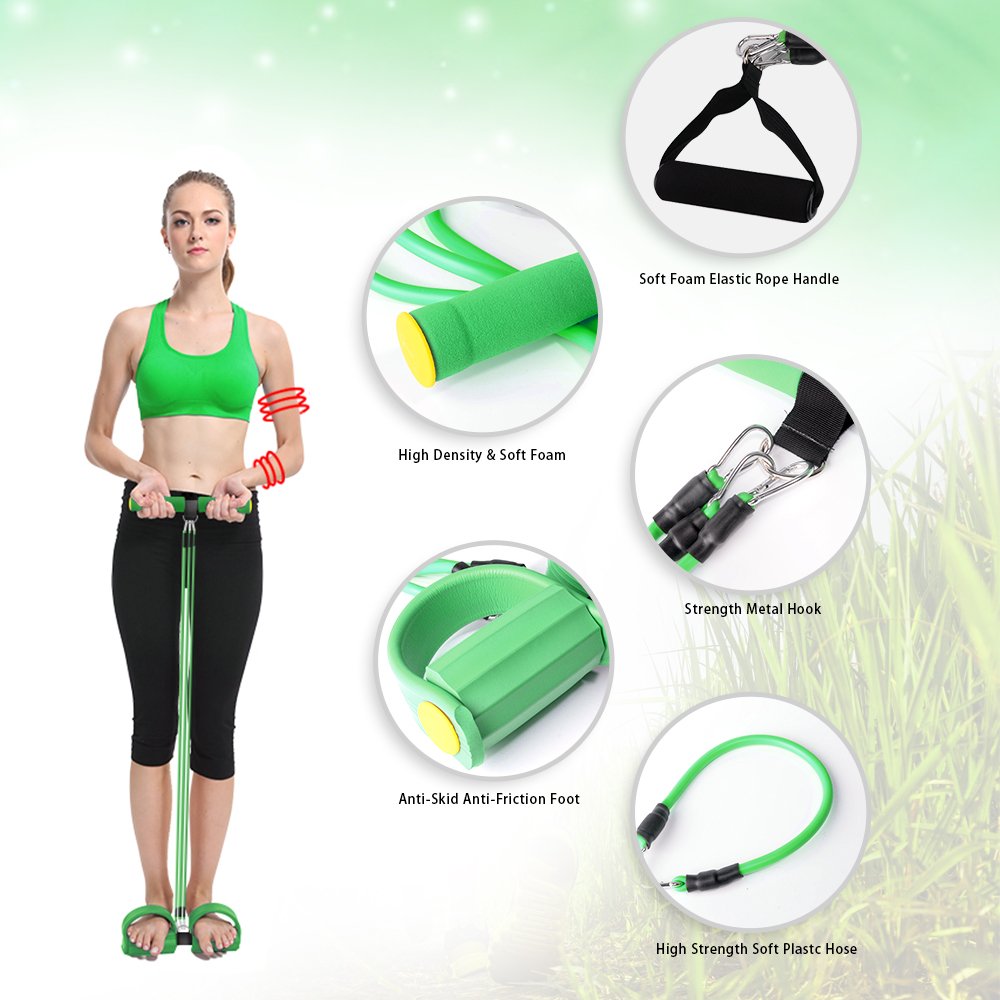 Resistance Exercise Tension Bands with Handles Sit-ups Fitness Equipment Situps Stretching Chest Expander Portable Home GYM Training Kit (Green)