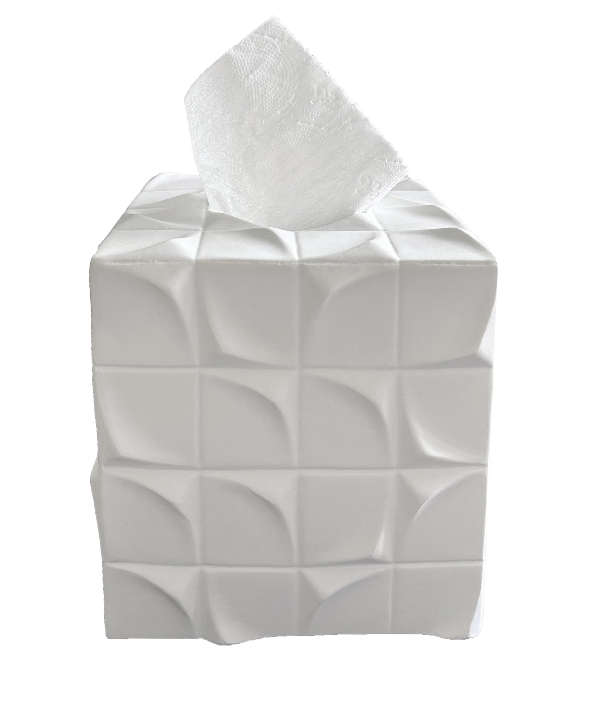 Photo 1 of Huitony Square Tissue Box Cover Decorative Kleenex Box Holder for Bathroom & Living Room with Handcrafted Texture (White)