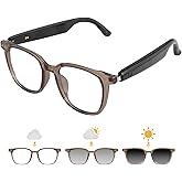Smart Glasses for Women Men, Bluetooth Audio Glasses with Color-Changing Lenses, Open Ear Sound Speakers, Magnetic Charging, Voice Assistant, Music/Calls, Blue Light Glasses for Working Travel (Brown)
