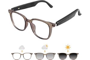 GENXENON Bluetooth Audio Smart Glasses, Blue Light Glasses for Women Men, Remote Shooting, Open Ear Sound Mic &Speakers, Magnetic Charging, Color-Changing & Polarized Lenses, Voice Assistant (GS07-Brown)
