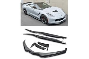 EXTREME ONLINE STORE Replacement for 2014-2019 Chevrolet Corvette C7 | Z06 Stage 3 ABS Plastic Painted Carbon Flash Metallic Front Bumper Lip Splitter with Side Extension Winglets & Side Skirts Panel Pair