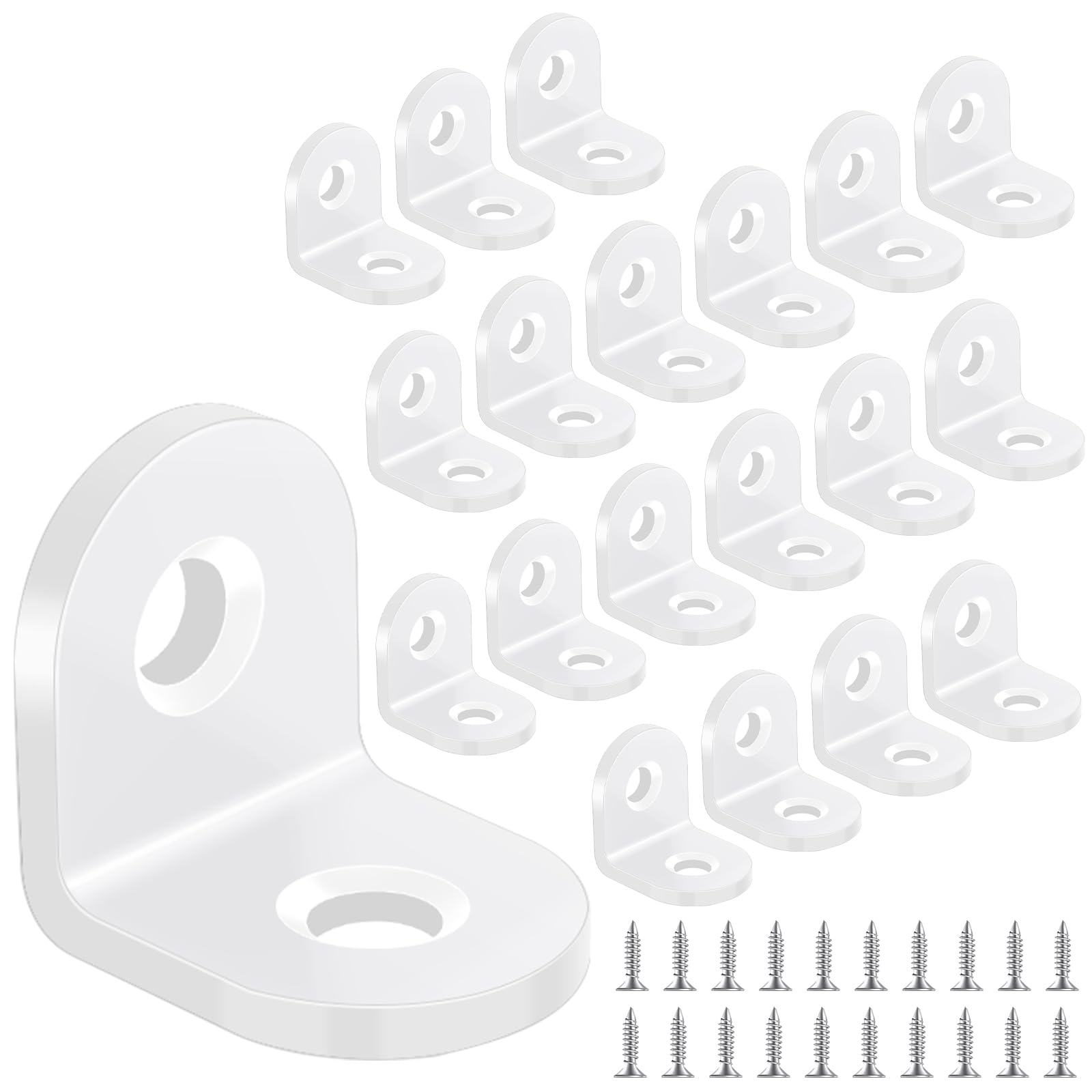 Yeepeo 20 Pcs Corner Bracket 20 × 20mm, White Right Angle Bracket 90 Degree Carbon Steel L Bracket Corner Brace with 40 Screws Small Brackets L Shaped bracket for Wood Furniture Fixation