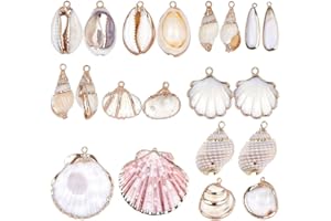 SUNNYCLUE 1 Box 20pcs 10 Styles Natural White Cowrie Seashells Charm Conch Shells Plated Charms Summer Ocean Sea Charm for Jewelry Making Charm Necklace Bracelet Earring Making