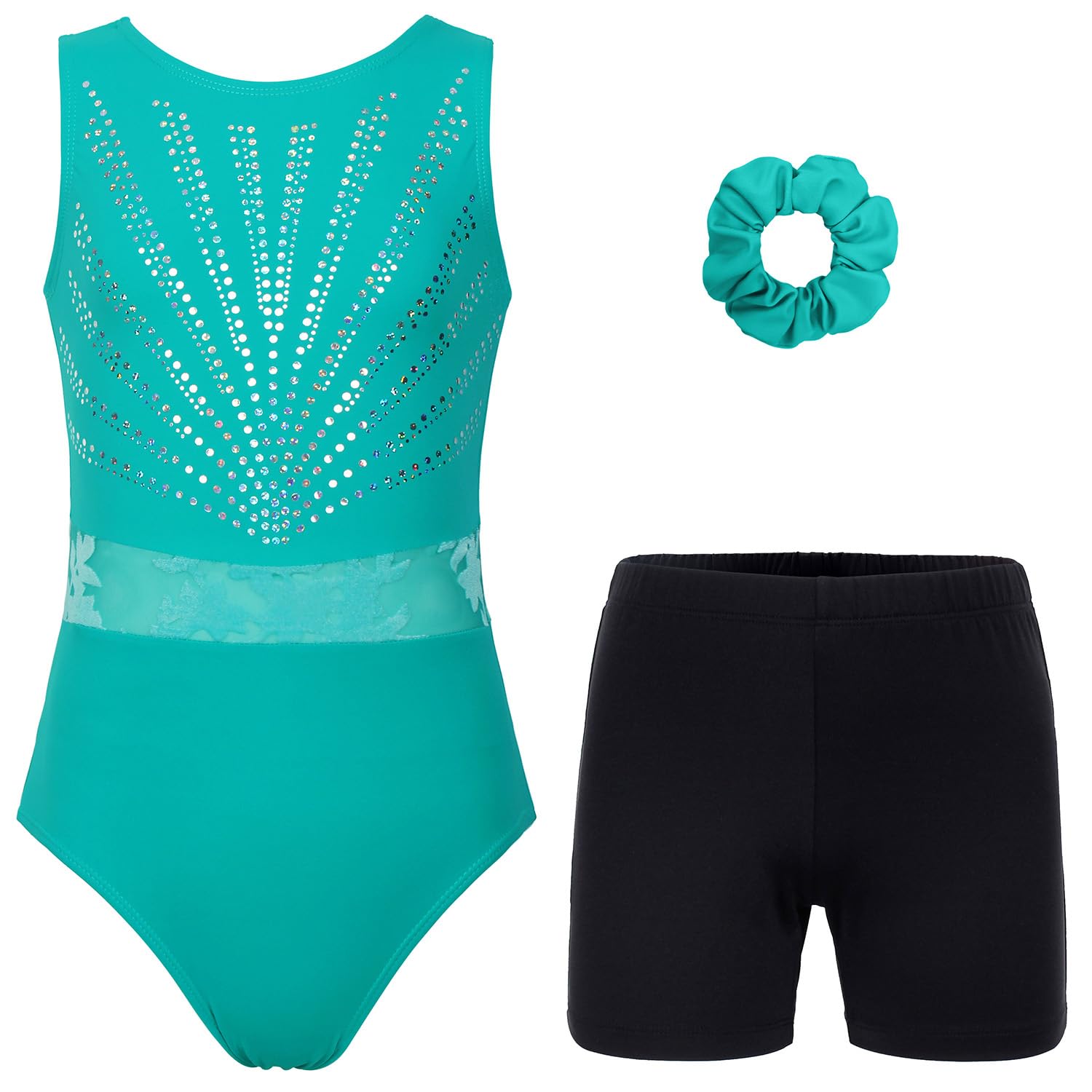 View 1 of **shorts only**JOYSTREAM Gymnastics Leotards for Girls, Adult, Child With Shorts Activewear Mint Green Sequins,7-8Years