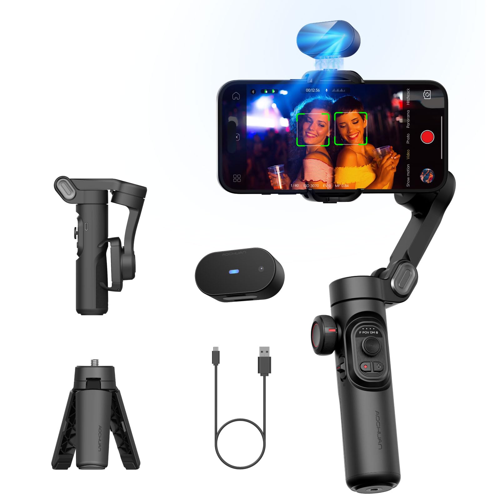 AOCHUAN Gimbal Stabilizer for iPhone, 3-Axis Phone Gimbal with AI Tracking Sensor, Gimbal with Focus Wheel for iPhone/Android, Phone Stabilizer with 8.0 Anti-Shake for Video Recording-Smart AI XE
