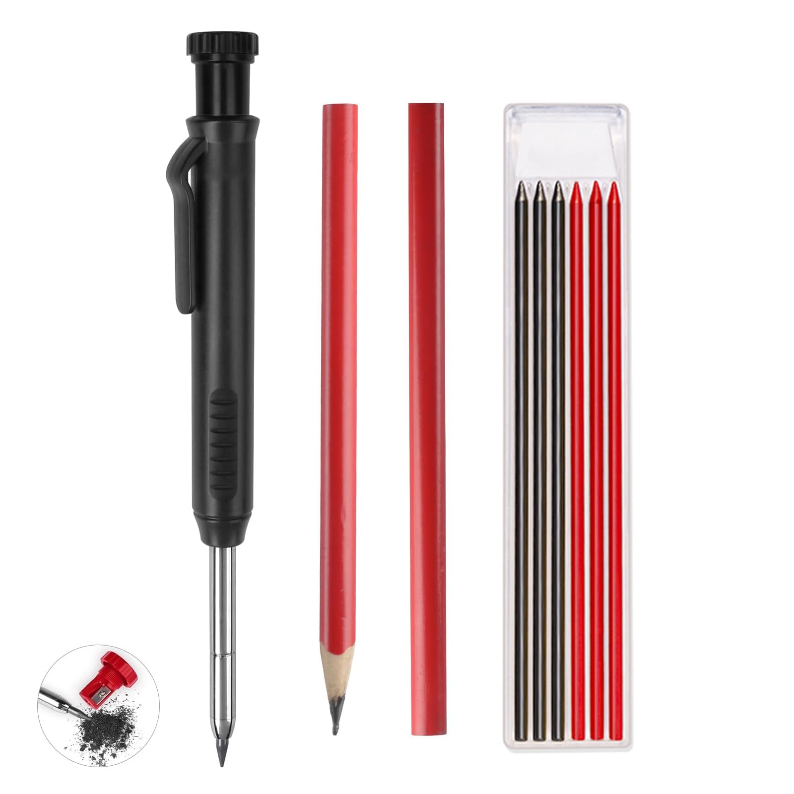 Carpenters Pencil Mechanical Pencil Set with 6 Refills and 2 Pencil, Tracer Pencil Refills with Sharpener Scribe Tool Work Pencils for Builders Construction Architect Woodworking