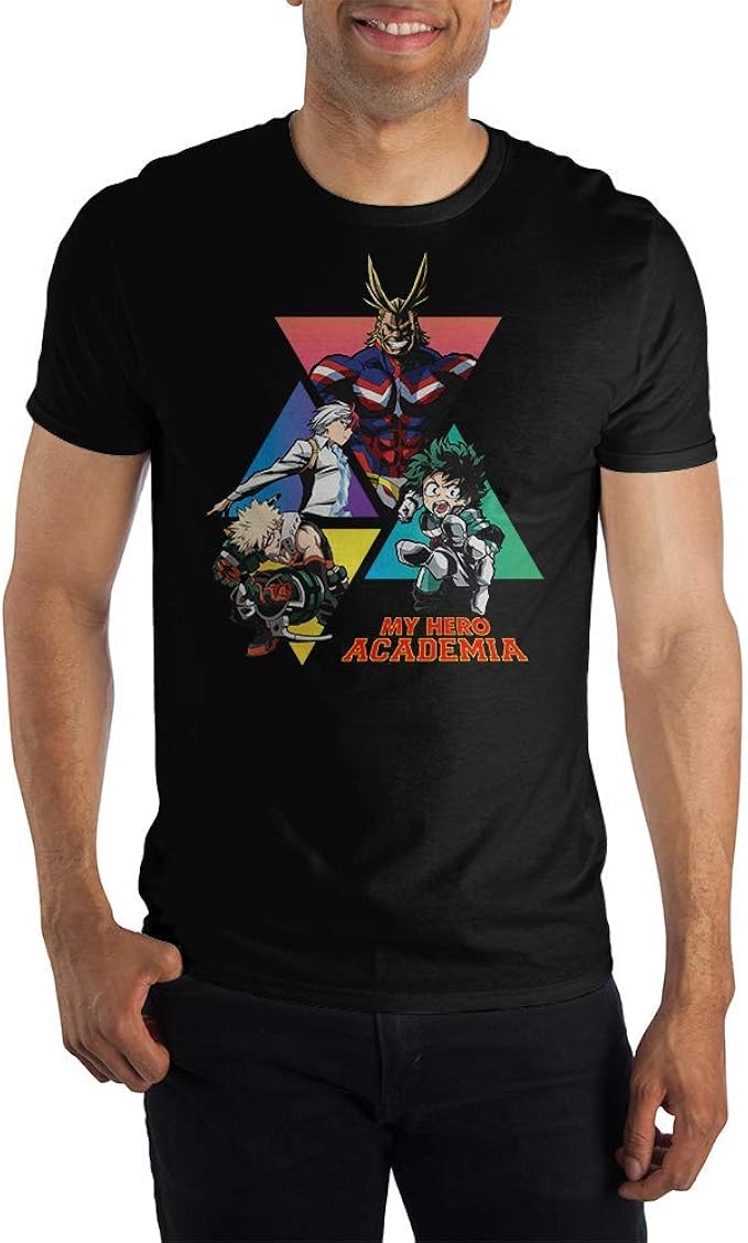 MHA My Hero Academia Graphic Men's Black T-Shirt Tee Shirt : Amazon.co.uk: Clothing