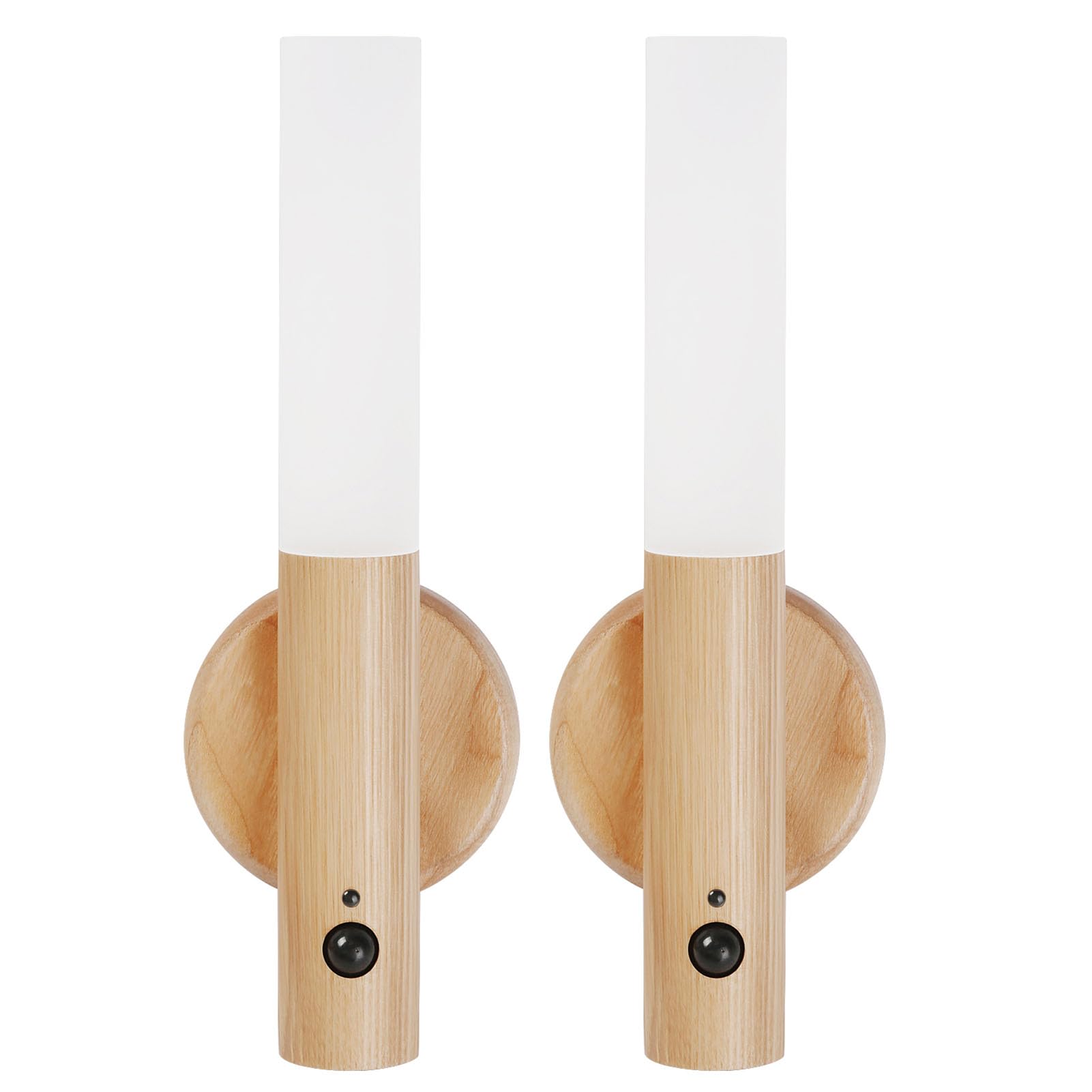 Photo 1 of LANDGOO LED Automatic Motion Sensor Lights Wall Lamps Set of 2 Sconces Battery Operated Rechargeable Portable Magnetic 360° Rotation Cordless for Bedroom Bedside (White Ash Wood 2pcs)