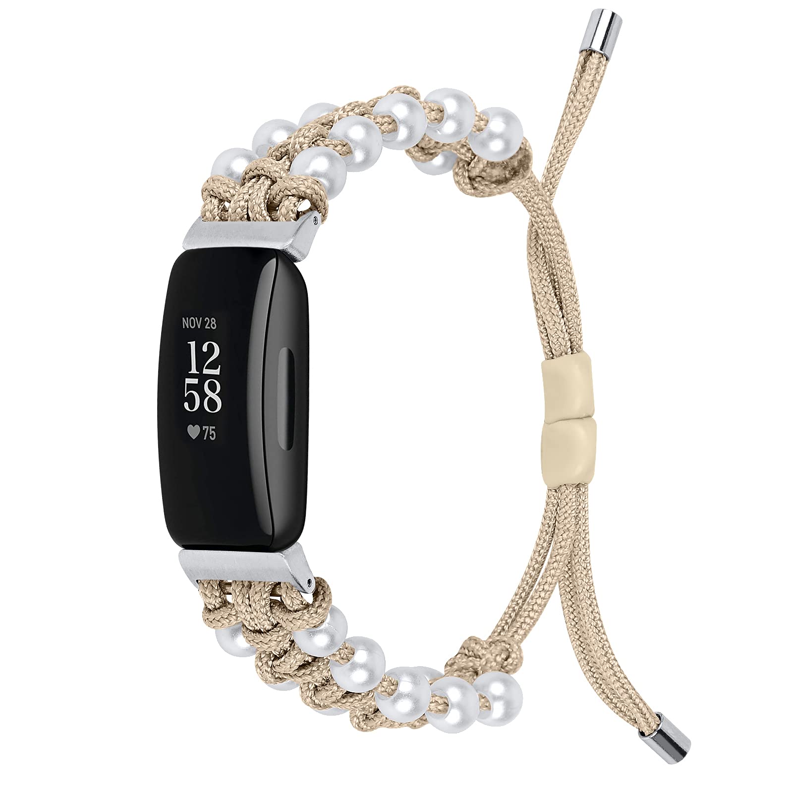Ginamart Strap Compatible with Fitbit Inspire HR/Inspire/Ace 2 Strap, Women Men Nylon Braided Adjustable Replacement Strap Wristband for Fitbit Inspire Small Large (Apricot)