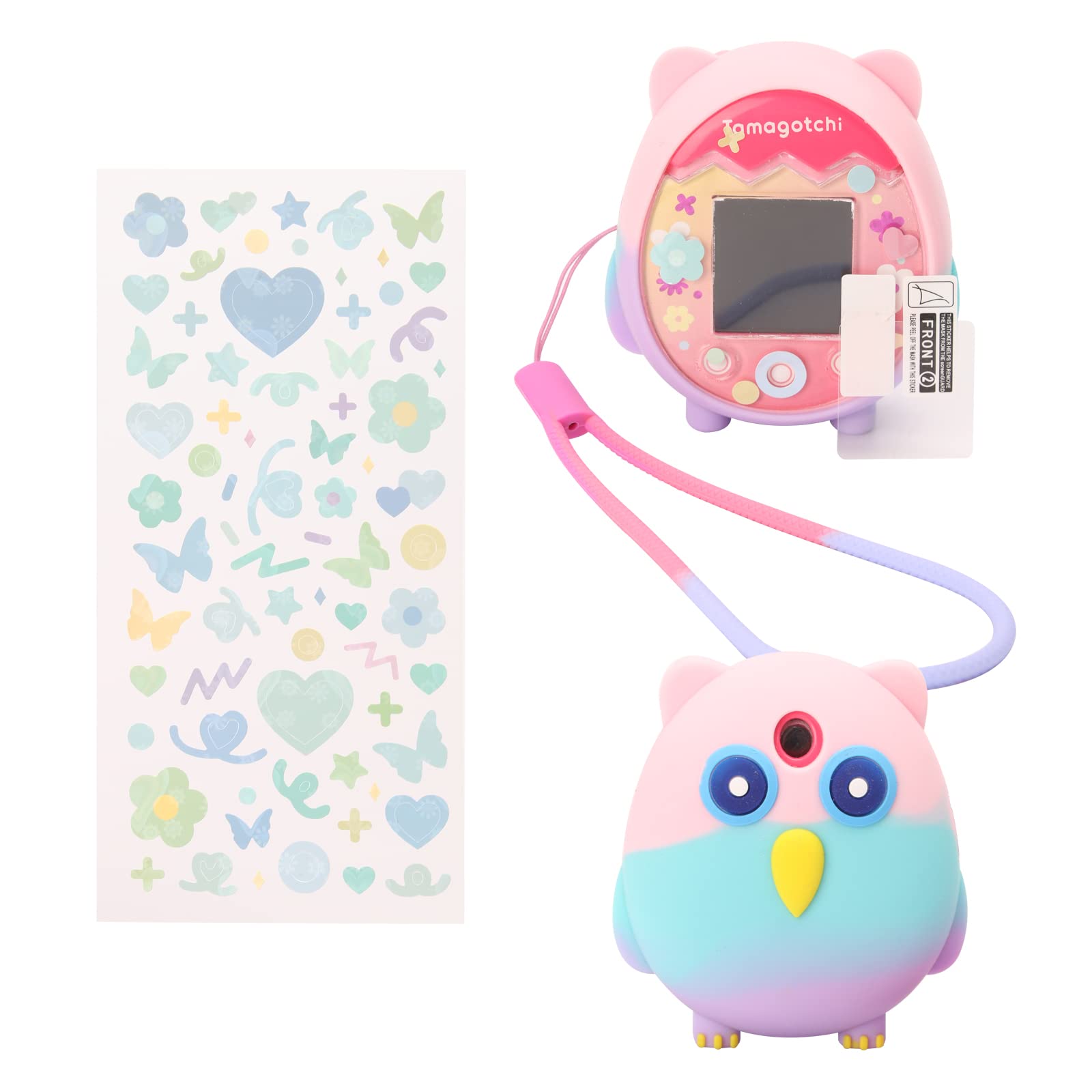 Silicone Cover Case Compatible with Tamagotchi Pix Virtual Pet Machine with Hand Strap and Screen Film Protector (Multicolored)