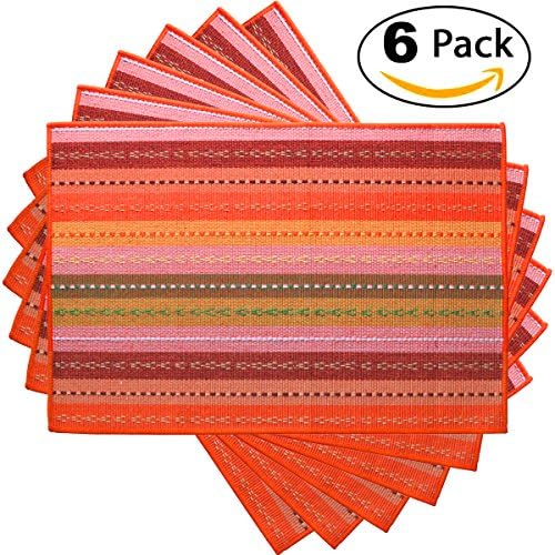 Tea TalentEveryday Kitchen Basic Cotton Placemats Woven Braided Ribbed Washable Dining Table Mats for Dinner Parties Picnics, 18" x 12", Set of 6 - Orange
