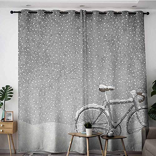Agoniu Blackout Curtains Winter Bicycle Covered With Snow Cold