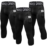 KAHEYQI Men's 3/4 Compression Pants Athletic Capri Running Tights with Pockets Football Workout Leggings Base Layer 3 Pack