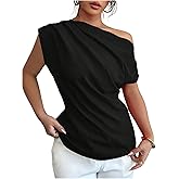 SOLY HUX Women's Blouse Ruched Off The Shoulder Short Sleeve Asymmetric Neck Summer Tops