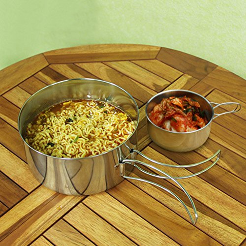 ink2055 6Pcs Stainless Steel Picnic Cookware Camping Backpacking Cooking Pot Pan Cup Set - Thumbnail 3
