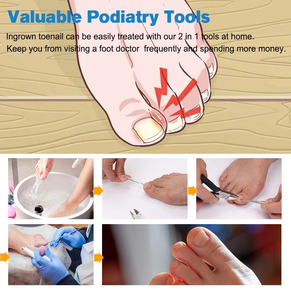 FERYES Straight Blade Toenail Clippers with Toenail Lifter and Fork - Podiatrist Toe Nail Clipper for Thick Toenails - 2 in 1 Ingrown Toenail Tools Kit: Beauty