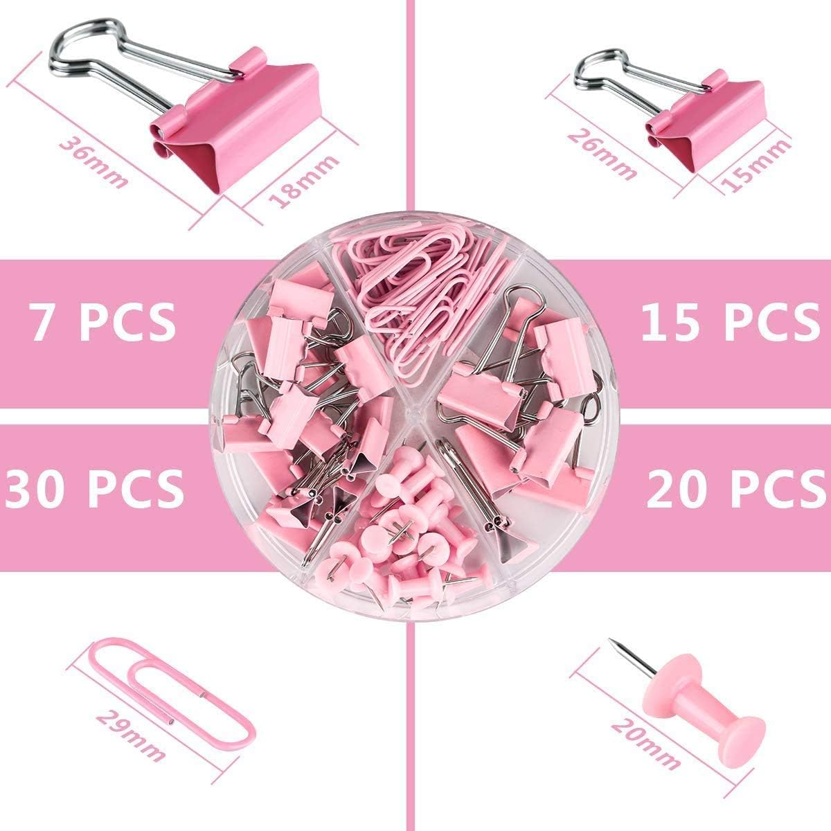 Younmi 72 Pcs Paper Clips Binder Clips Push Pins Set with Box for Office, School and Home Supplies : Office Products