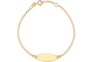 UNICORNJ 14k Gold ID Bracelet Engravable Girls Boys Kids Baby Infant, Personalized Figaro Curb Chain Name Bracelets for Babies Newborn Toddler Child Girl Boy Yellow Gold, Made in Italy