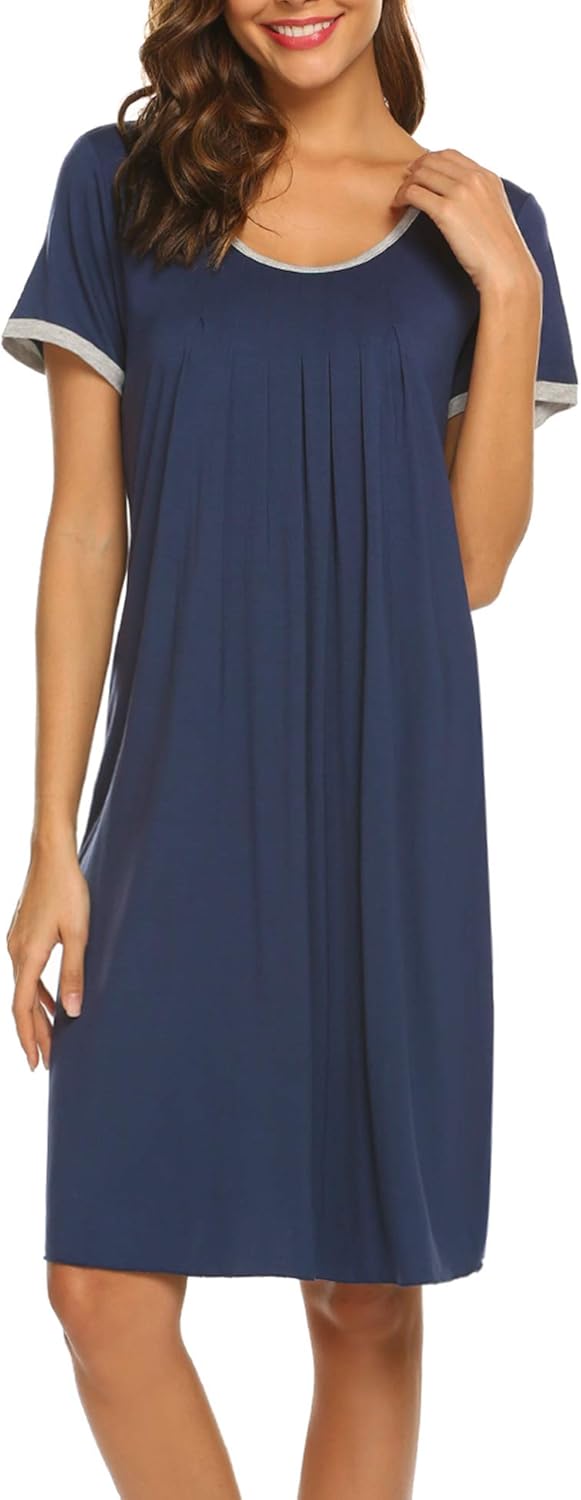 Ekouaer Women's Nightgown Short Sleeve Sleepwear Comfy Sleep Shirt Pleated Scoopneck Nightshirt S-XXL at  Women’s Clothing store