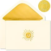 Crisky 4x6 50 Pack Blank Cards and Envelopes (Embossed Gold Foil Smiley) | Luxury Embossed Gold Foil Printing, with Matching Stickers, Premium Thick Material, for Wedding/Bridal Baby Shower/Business