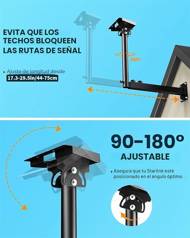 Suporte Starlink Gen 3, suporte Starlink Gen 3 ajustável a 360°, suporte de mastro Starlink com adaptador de tubo Starlink Gen 3, kit de montagem de parede longa Starlink