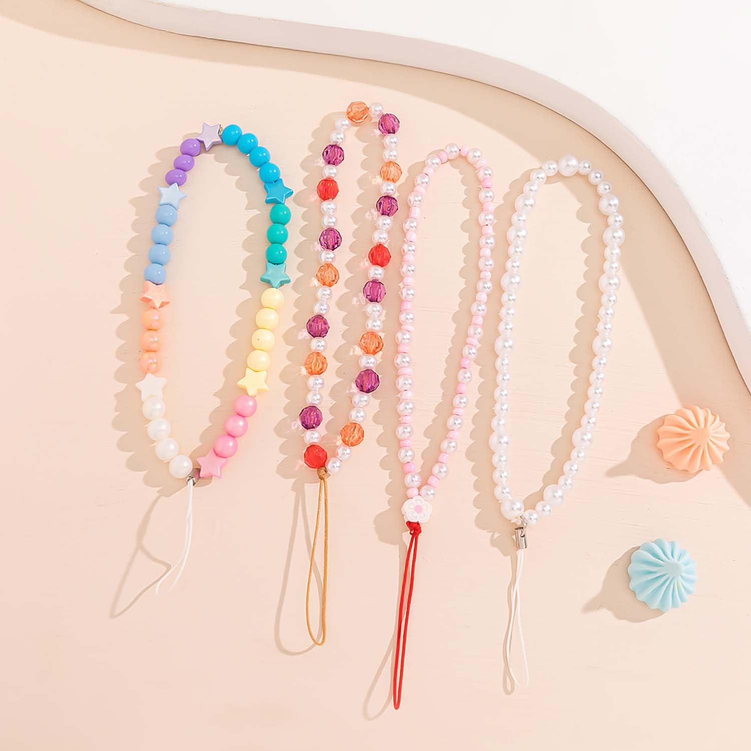 Beaded Phone Charm Lanyard Strap Girly Style Fixed Beads Pearl Lanyards