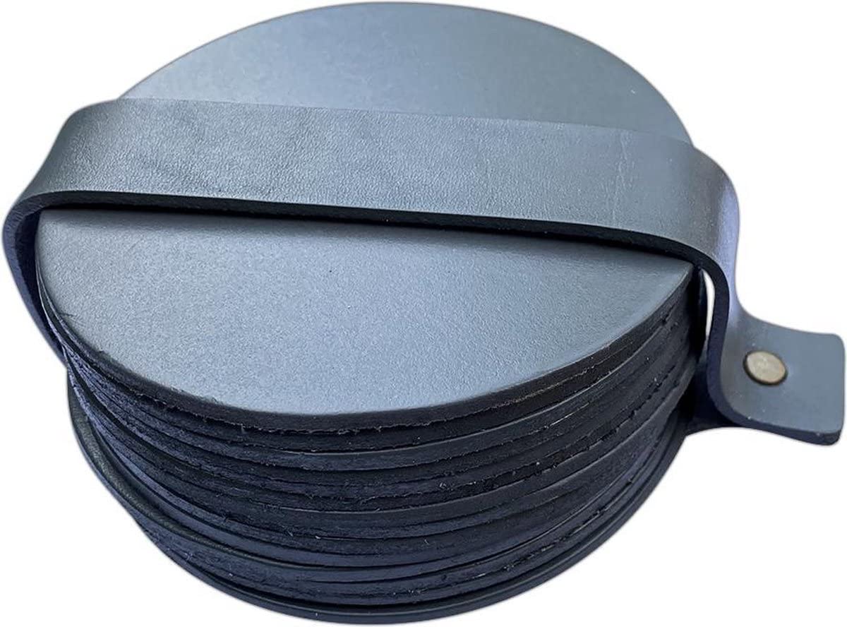 Brute Strength - Full grain leather coasters - Grey - Round - 14 pcs - Round coaster for glass - Coasters for drinks - includes holder