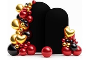 LEBENGURU Set of 2 Upgraded Wedding Arch Cover, 6.6FT,7.2FT Black Spandex Fitted Arch Backdrop Cover, Round Top Chiara Stand Covers for Birthday Party Baby Shower Banquet Balloon Décor