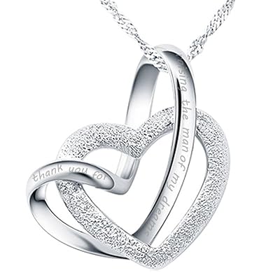 Sterling Silver Love Heart Pendant Necklace Thank Brunei Ubuy