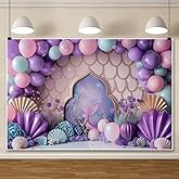 ChloropLastid 7x5ft Ocean Mermaid Backdrop Purple Balloons Sea Shell Starfish Princess Girls Birthday Party Decorations Girls Baby Shower Banner Cake Table Decoration Studio Props Booth