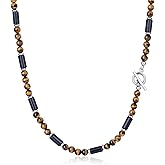GAVU Men's Onyx & Tiger Eye Stone Beaded Necklace, 20"/22"/24" Stainless Steel OT Clasp