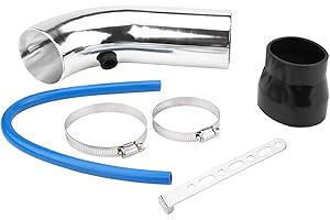 KUULEYN Air Intake Hose, Aluminum Alloy 76mm/3inch Universal Car Cold Air Intake Pipe Tube Hose Kit Filter System(Silver)