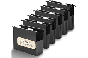 NORDUN Plastic Extra Capacity Hanging File Folder Letter Size,6 Pack Heavy Duty 3" Expanding Accordian Pocket,Expandable Large Hanging Folders,Sturdy Hanging Organizer for Bulky Files-Black ﻿
