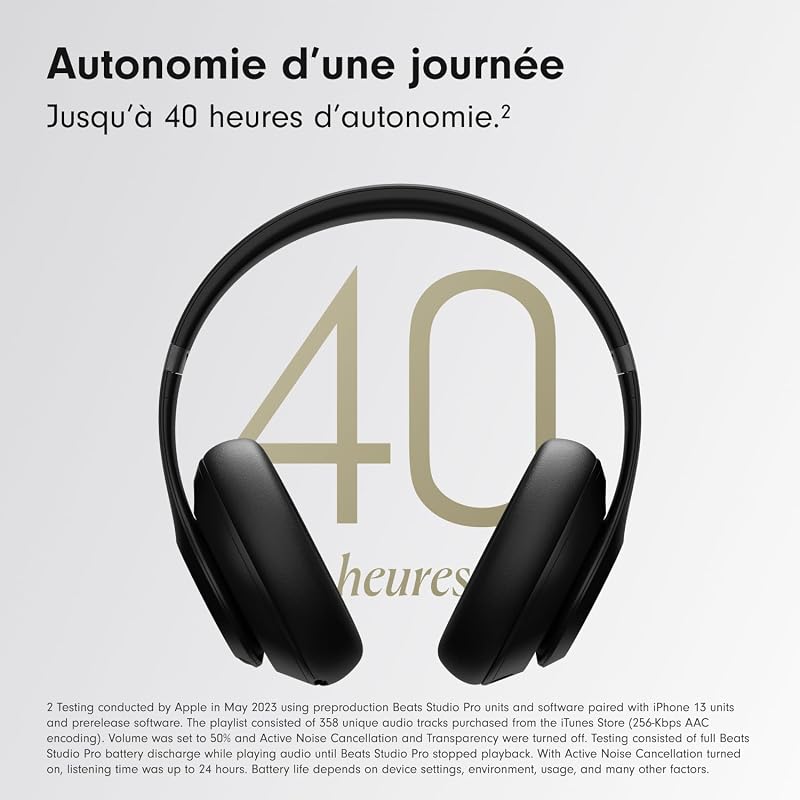 Studio Pro - Casque sans Fil avec Bluetooth et Réduction du Bruit - Audio Spatial personnalisé, Audio USB-C au Format Lossless, Compatibilité Apple et Android - Noir