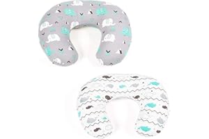 BROLEX Stretchy Nursing Pillow Covers 2 Pack Nursing Pillow Slipcovers for Breastfeeding Moms,Ultra Soft Snug Fits On Infant Nursing Pillow,Elephant & Whale