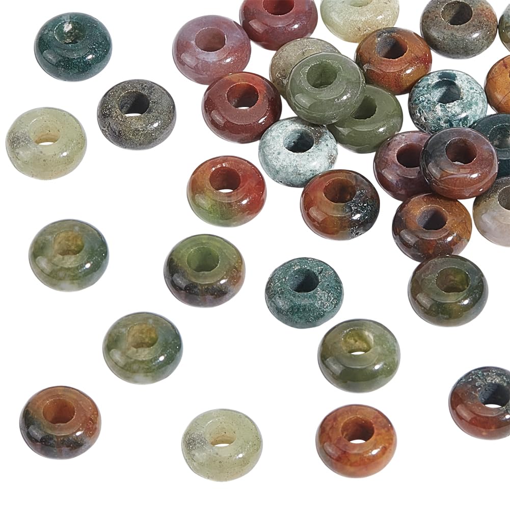 NBEADS 30 x European Beads, Natural Indian Agate Loose Beads Large Hole for Charm Bracelet Necklace Earrings Jewellery Makin, Hole: 4 mm