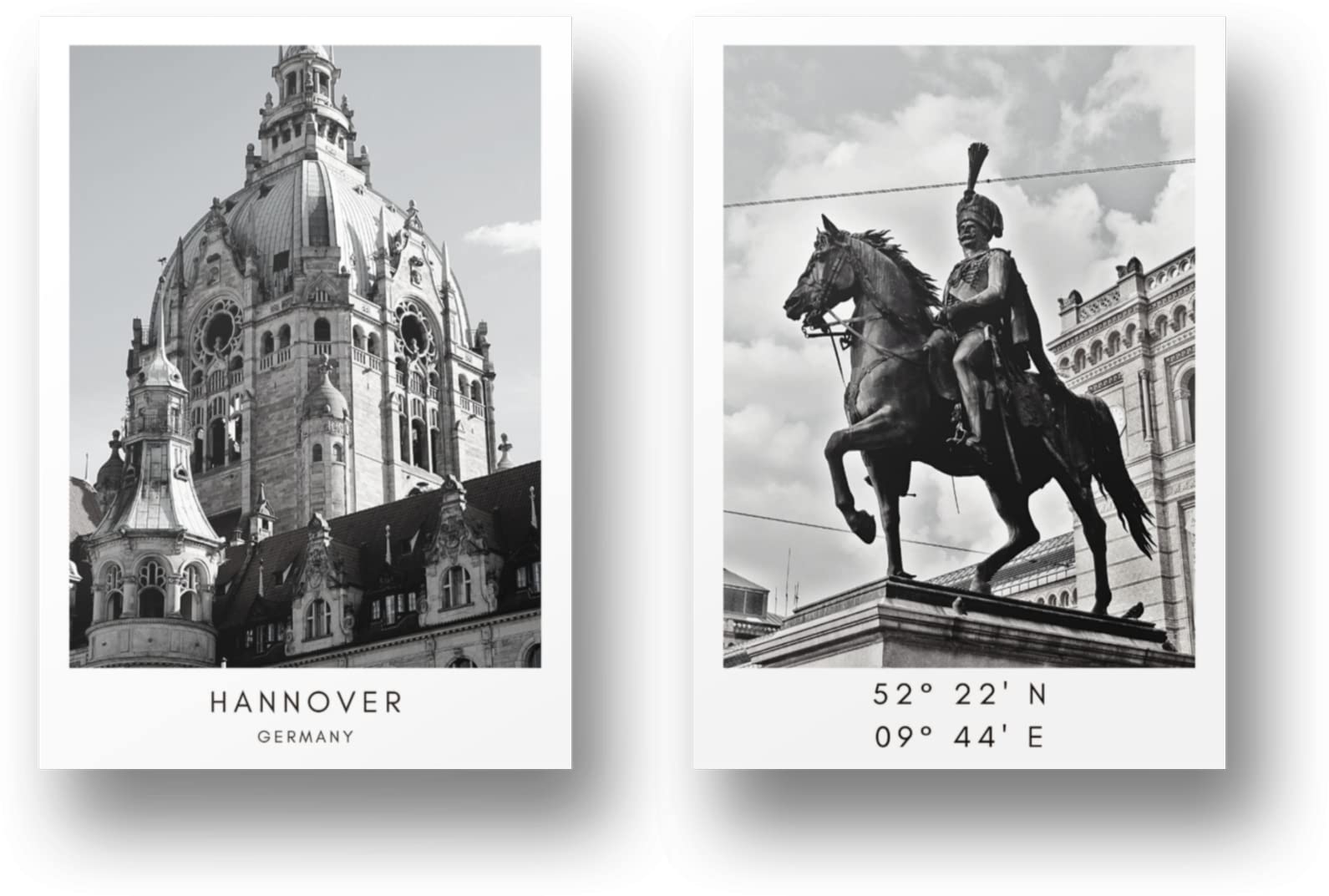 Freyheit Premium Poster Set, Stylish Set of 2 with Matching Pictures in Black and White, 2 Pieces in DIN A4 (21 x 30 cm), without Picture Frame » Cities « (Hanover)