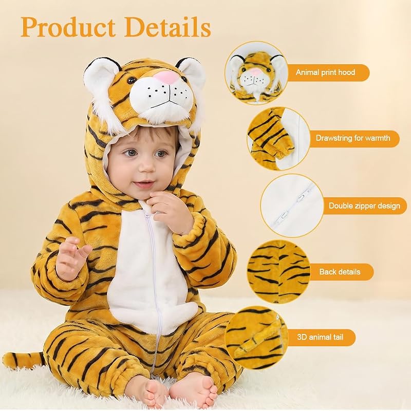 Costume da Tigre per Bambino, Costume da con Tuta, 80cm — foto 3 di 7